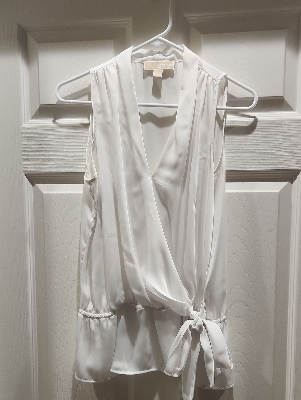 Michael Kors White Sleeveless Wrap Top